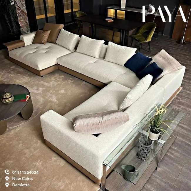 Neutral L-Shape Sectional With Accent Pillows