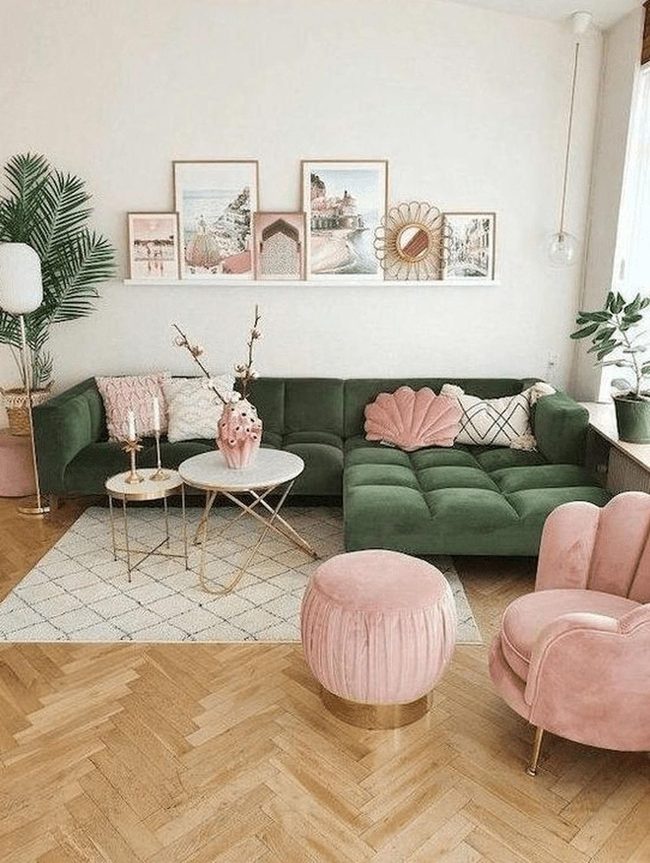 Green Velvet Sectional Meets Gold Luxury