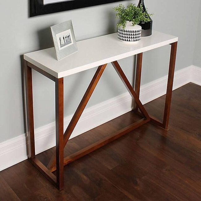 Triangle Base Console In White And Walnut