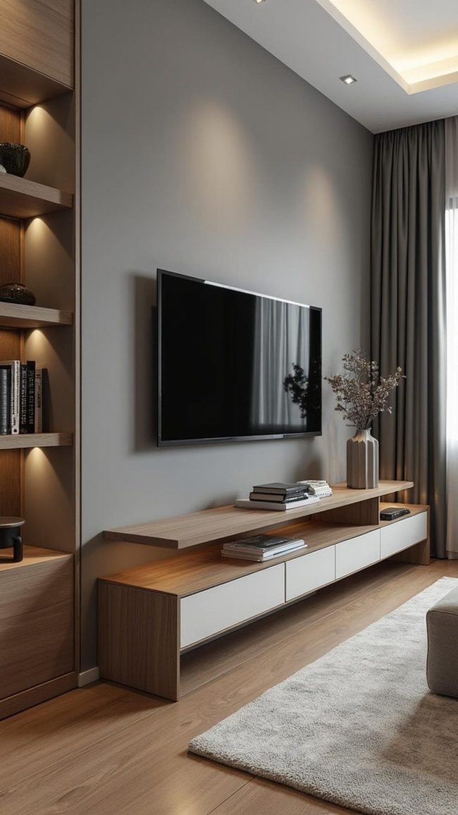 Earthy Hardwood Scandinavian Tv Stand