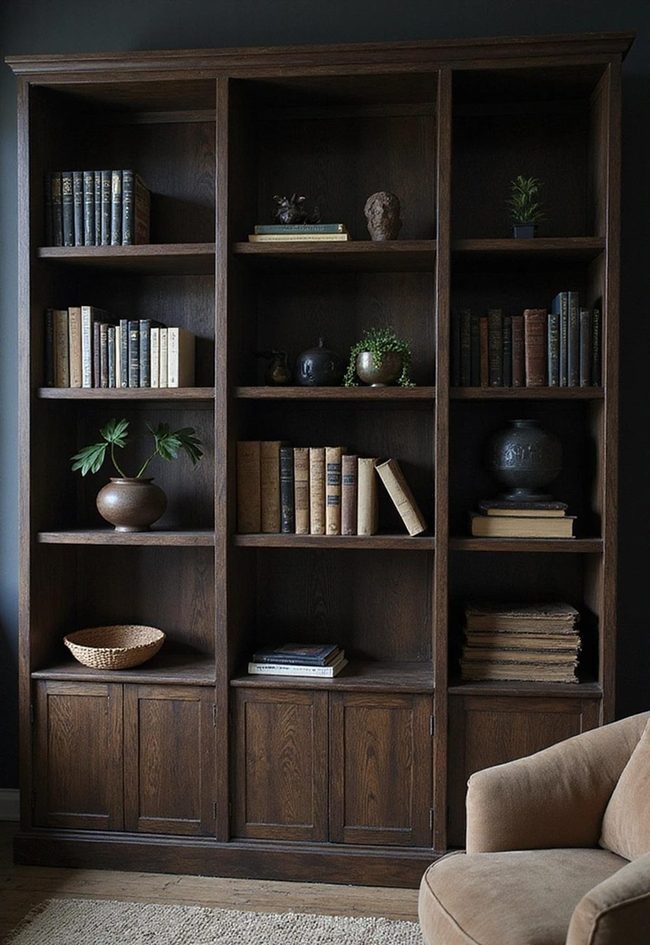 Curated Black Shelving With Personal Stories