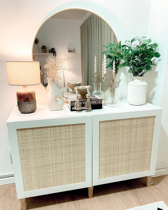 Natural Wood Rattan Textile Fusion