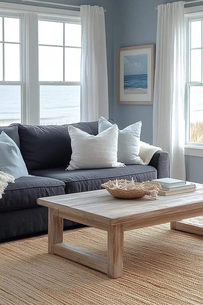 Dark Grey Sofa Meets Coastal Blues