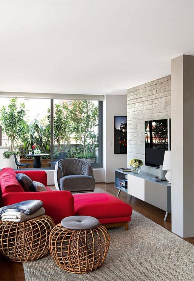 Red Sofa Sunlit Living Space