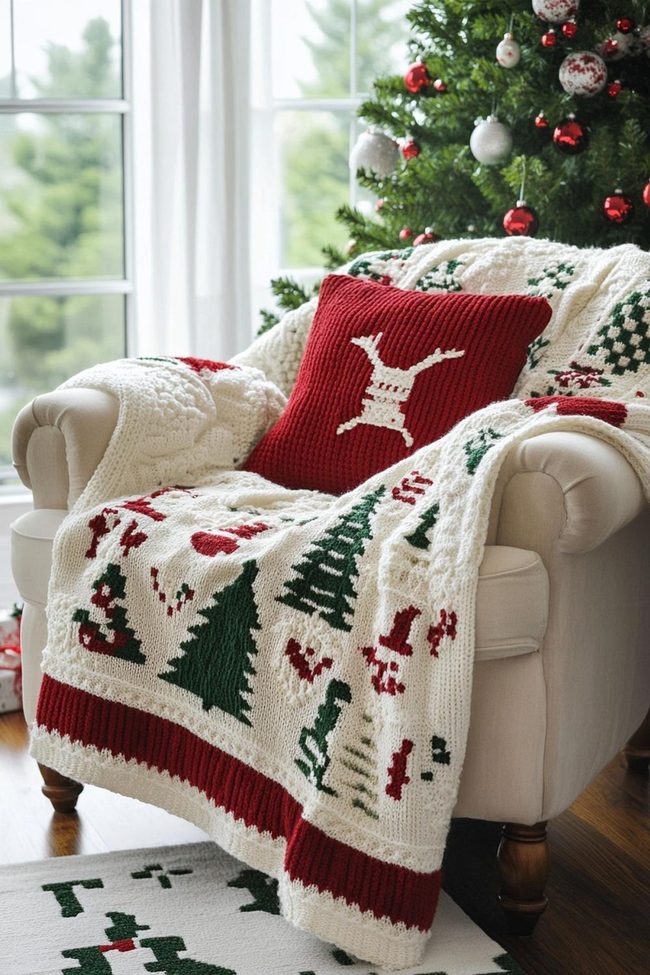 Red And Green Knit Throw Blankets