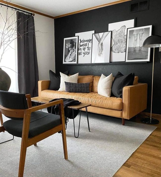 Black And White Art With Tan Leather