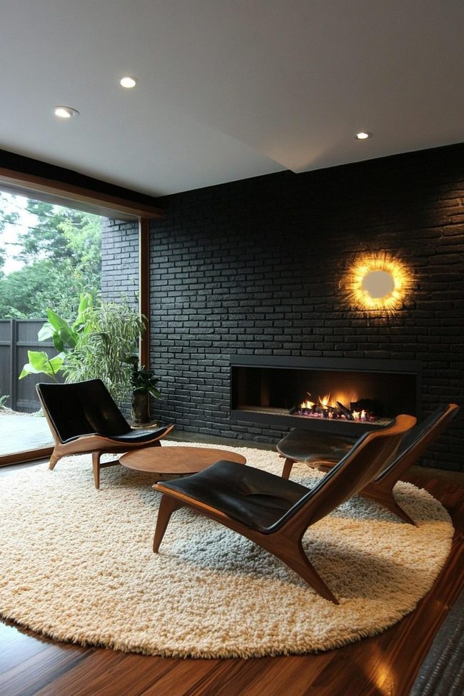 Black Brick Fireplace Statement Wall