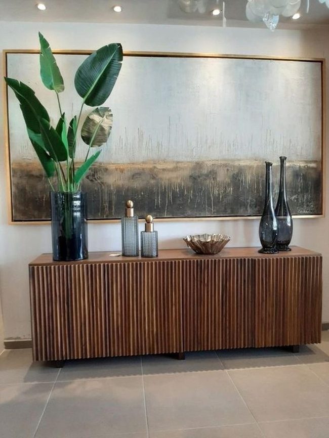 Carved Wood Cabinet With Living Greenery