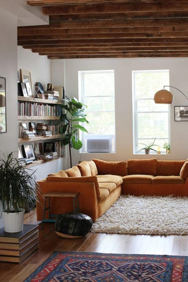 Orange Sectional With Natural Light