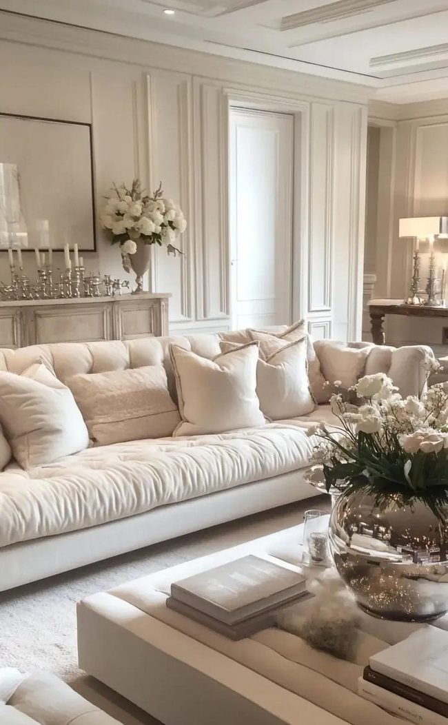 Dark Wooden Tables White Sofa Contrast