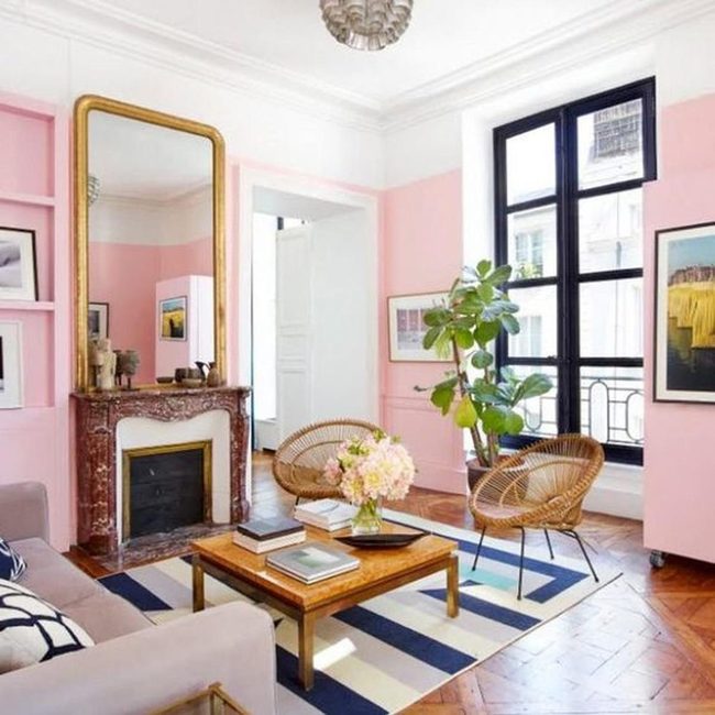 Black Frames Pink Walls Gold Accents