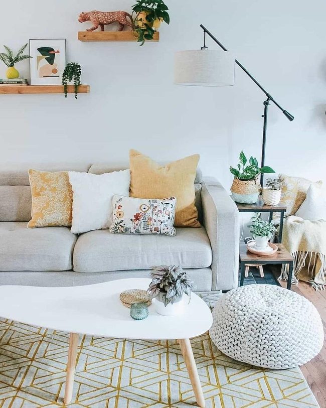 Floating Shelves Meet Boho Gray Comfort