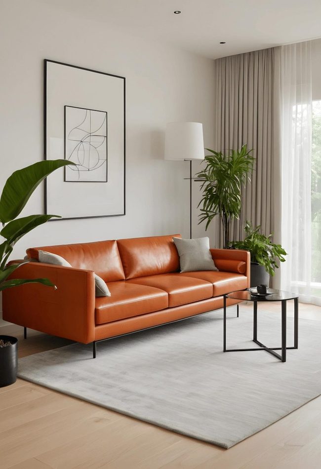 Burnt Orange Leather Sofa Statement