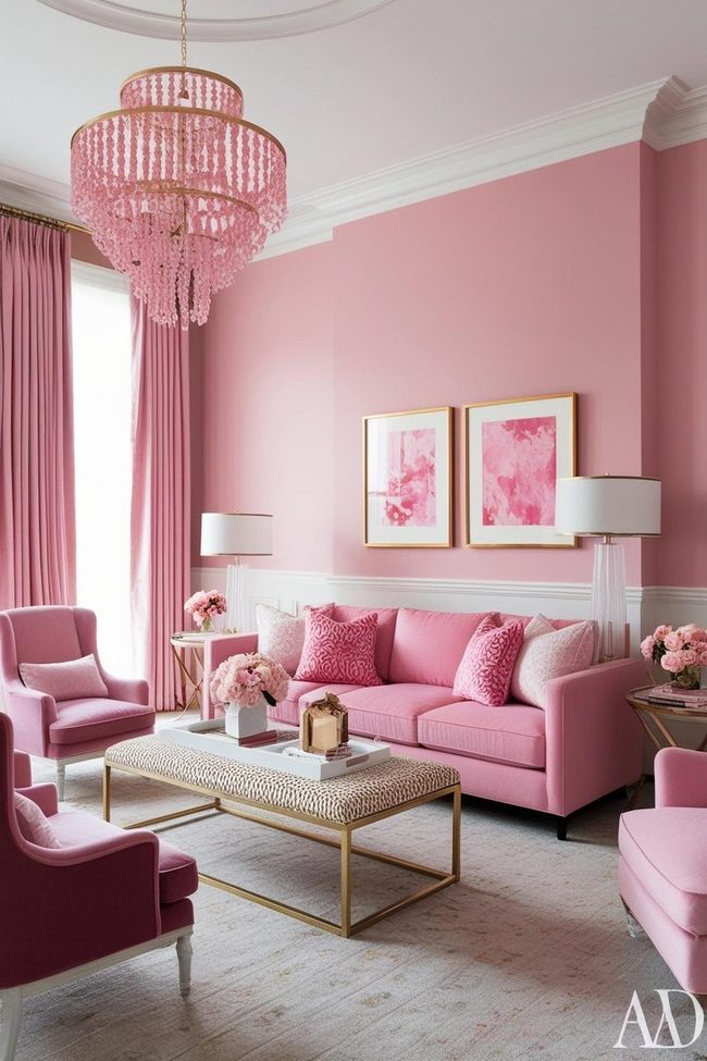 Blush Pink Sofa With Gold Accents