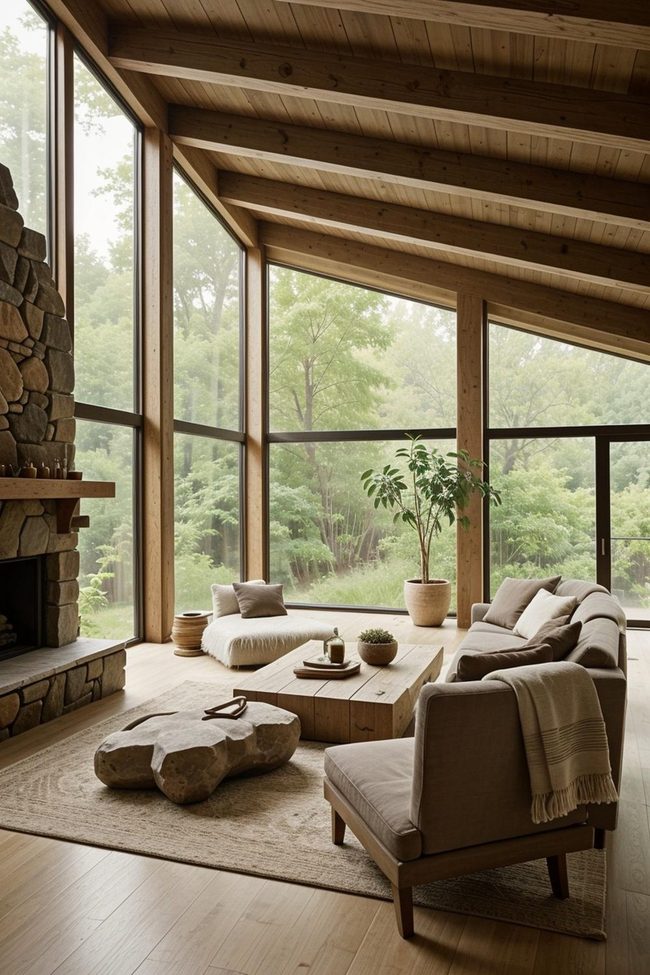 Warm Lamp Walnut Stone Interior