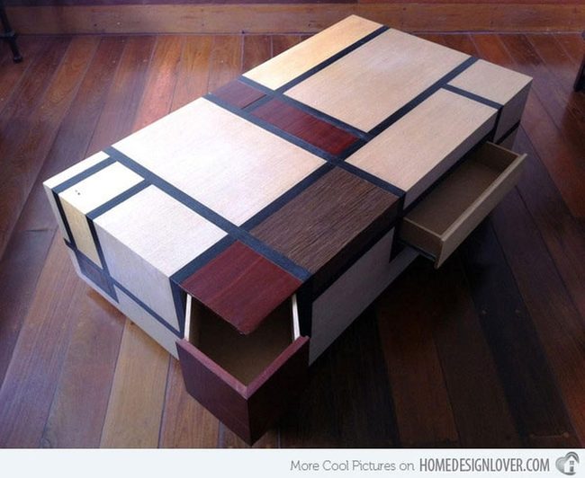Geometric Wood Tones Hidden Storage