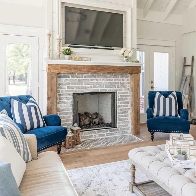 Blue Chairs Meet Gray Stone