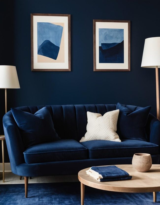 Deep Blue Walls with Brass Accents