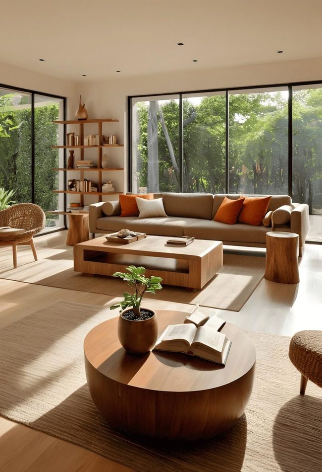 Natural Wood With Burnt Orange Accents