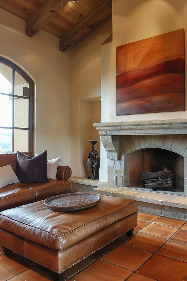 Tuscan Fireplace Meets Contemporary Art