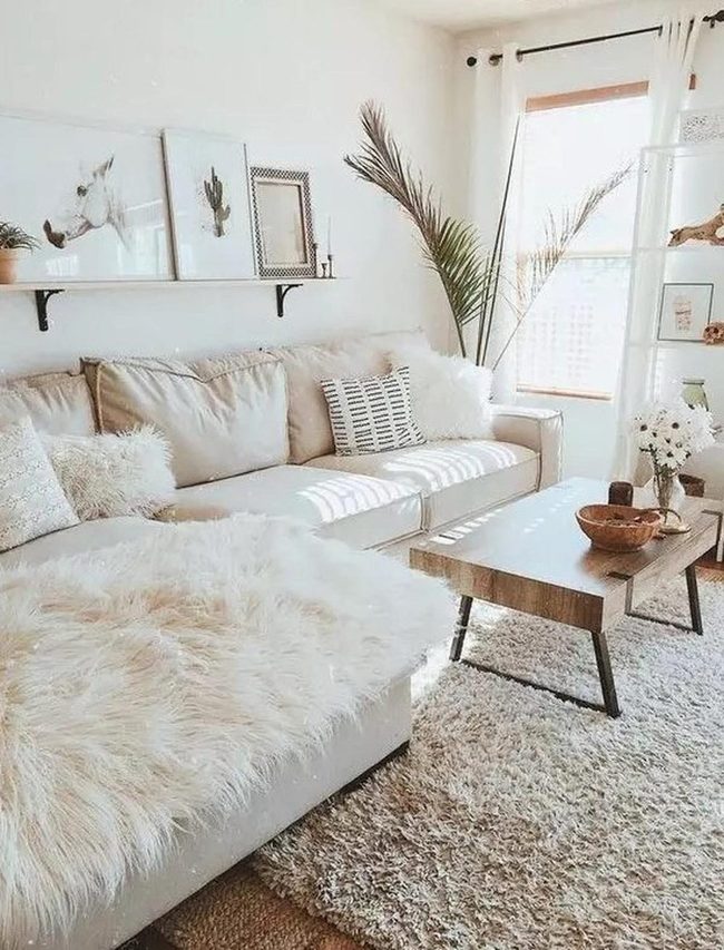 Beige Sofas, Green Plants, Light