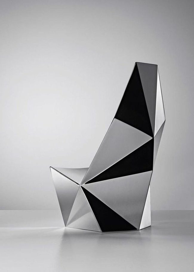 Metallic Silver Geometric Chair Sculpture