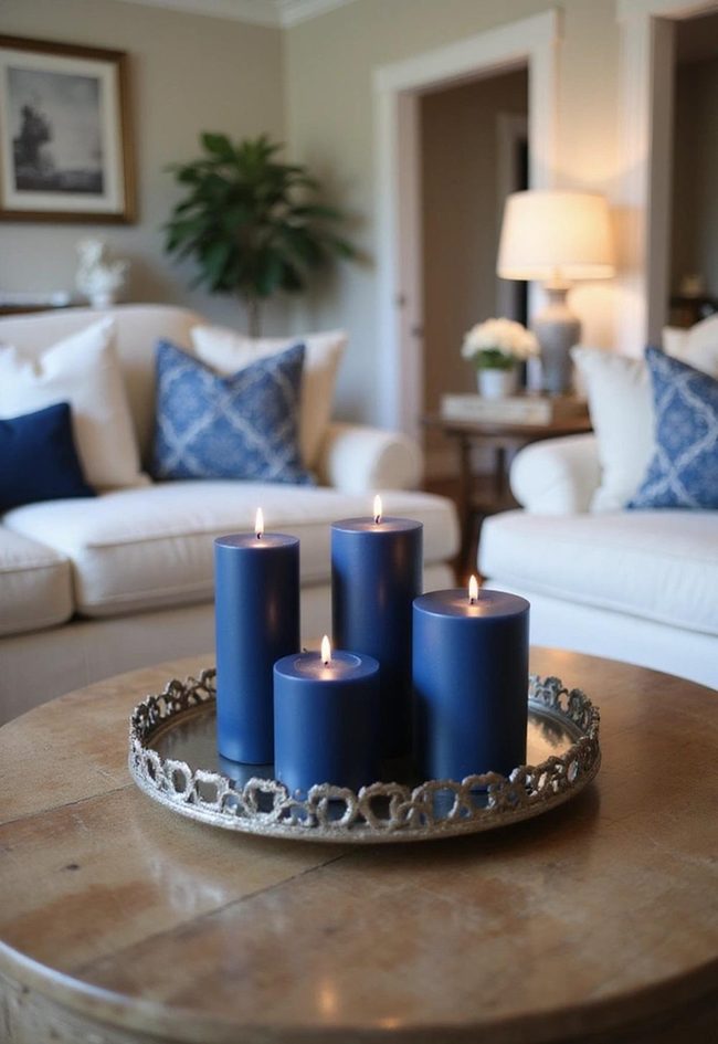 Deep Blue Pillar Candles Light