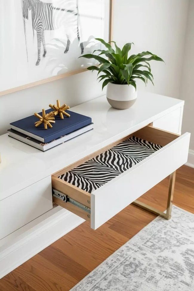 White Console With Hidden Zebra Stripe Interiors