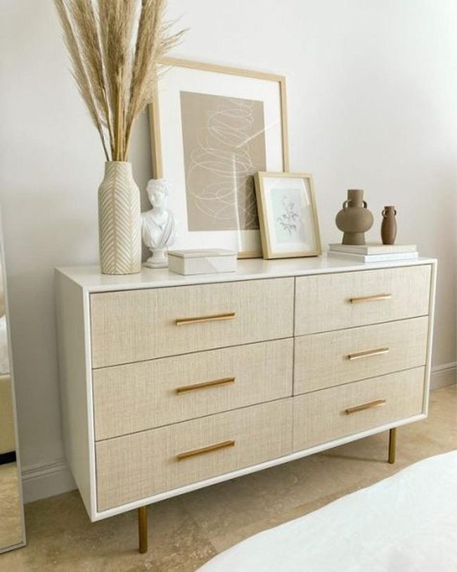 Gold-Tipped Beige Dresser Statement