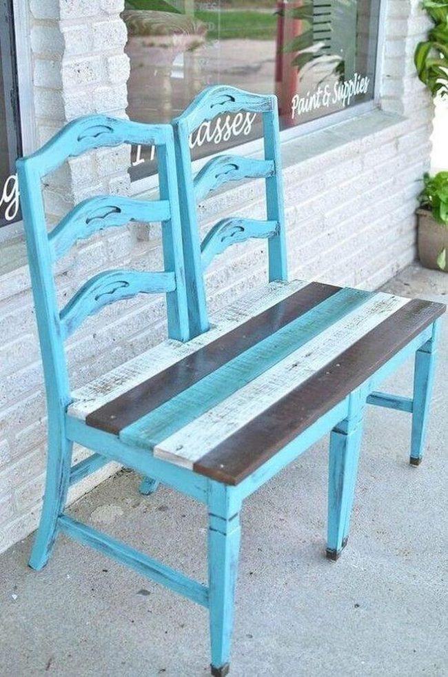 Weathered Blue Garden Bench
