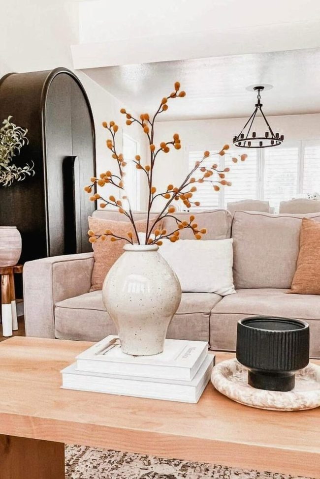 Cream Sofa, Autumn Orange Throws