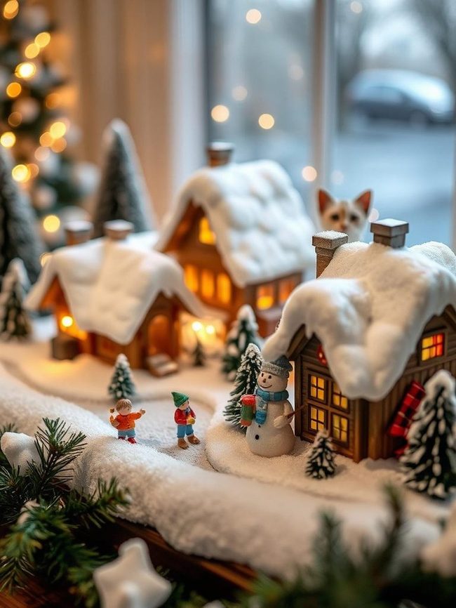 Miniature Snow-Covered Houses Display