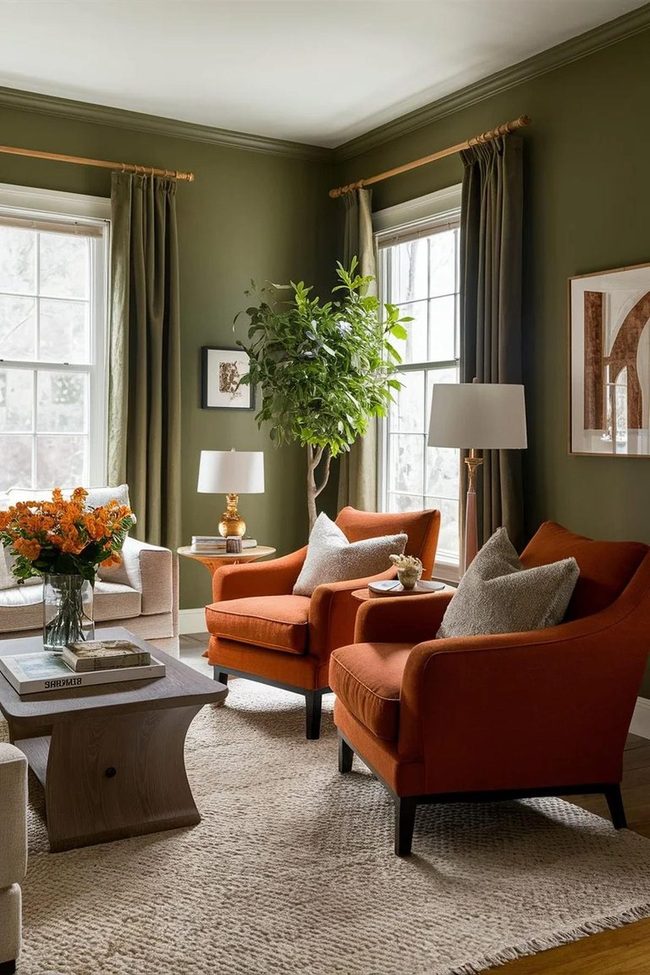 Olive Green And Burnt Orange Interior