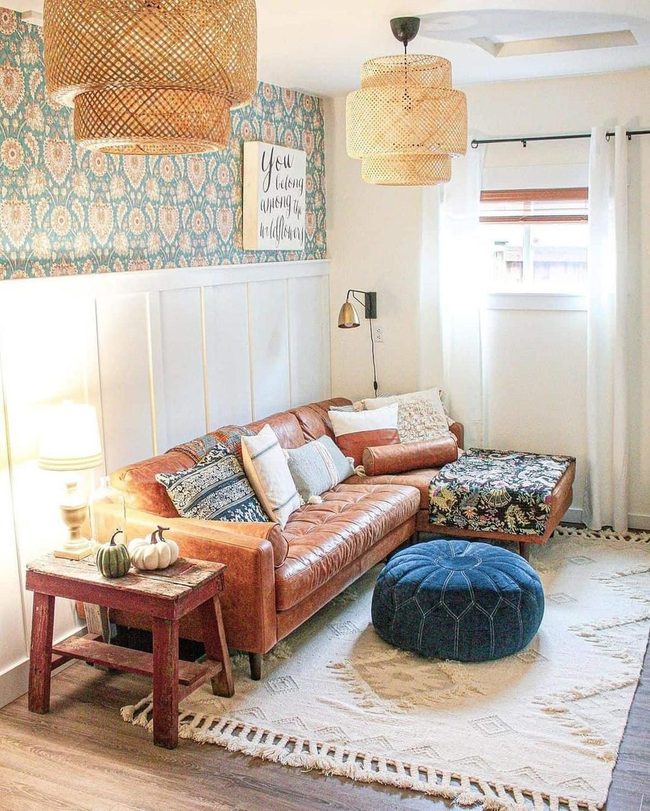 Brown Leather Meets Cobalt Blue Pouf