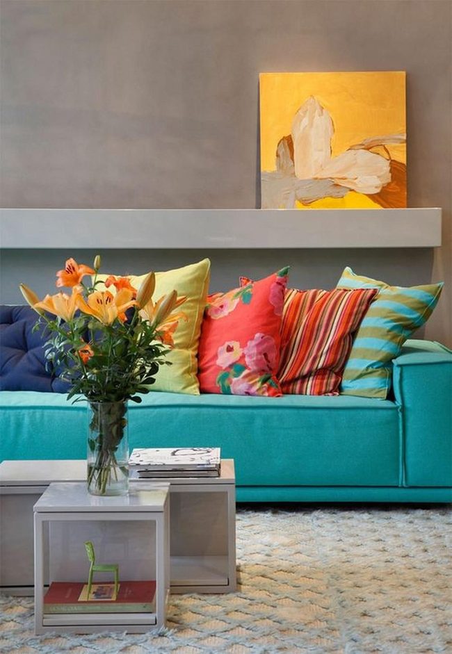 Teal Sofa With Citrus Florals