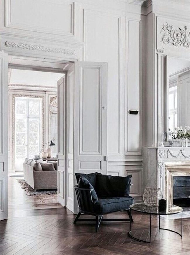 Dark Wood Floors Meet Crisp White