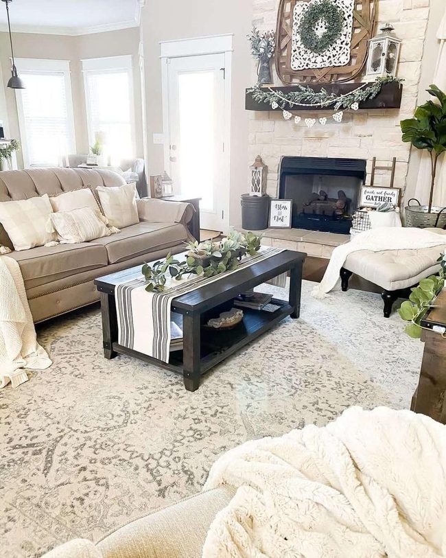 Cream Brick Fireplace Gathering Space