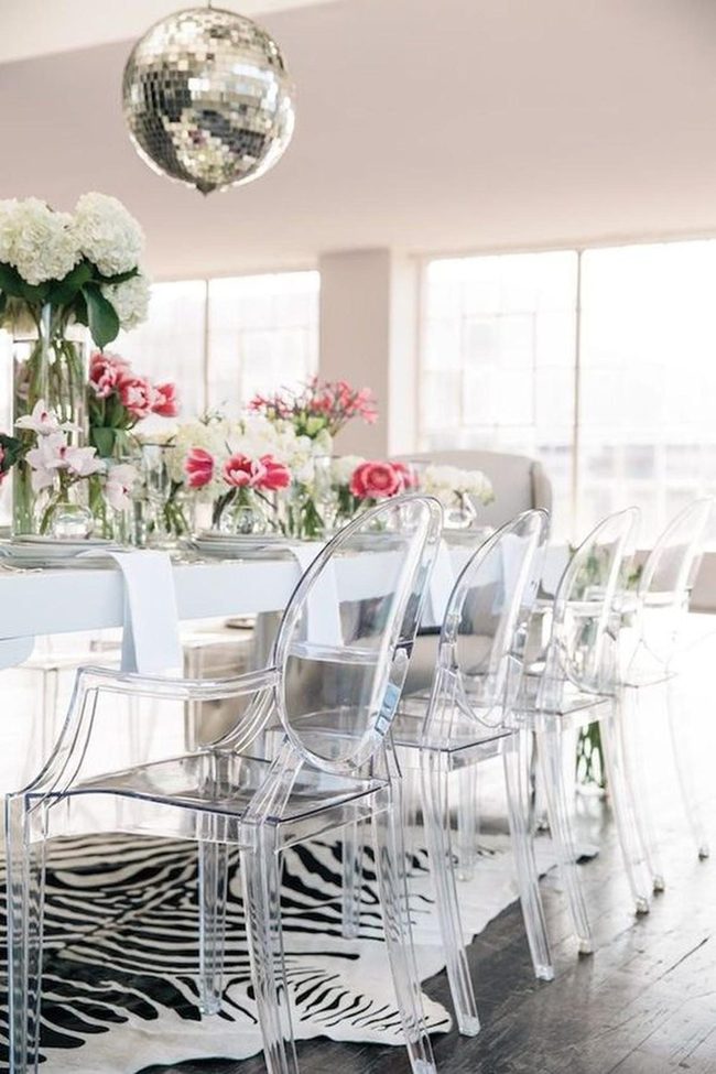 Transparent Chairs, Zebra Rug, Disco Moments