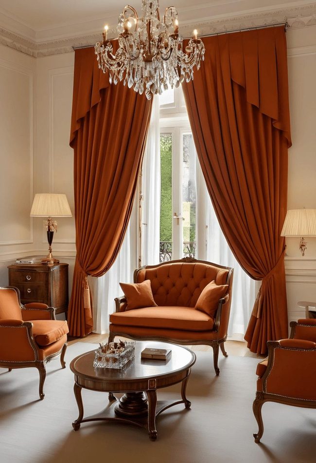 Burnt Orange Pinch Pleat Sophistication
