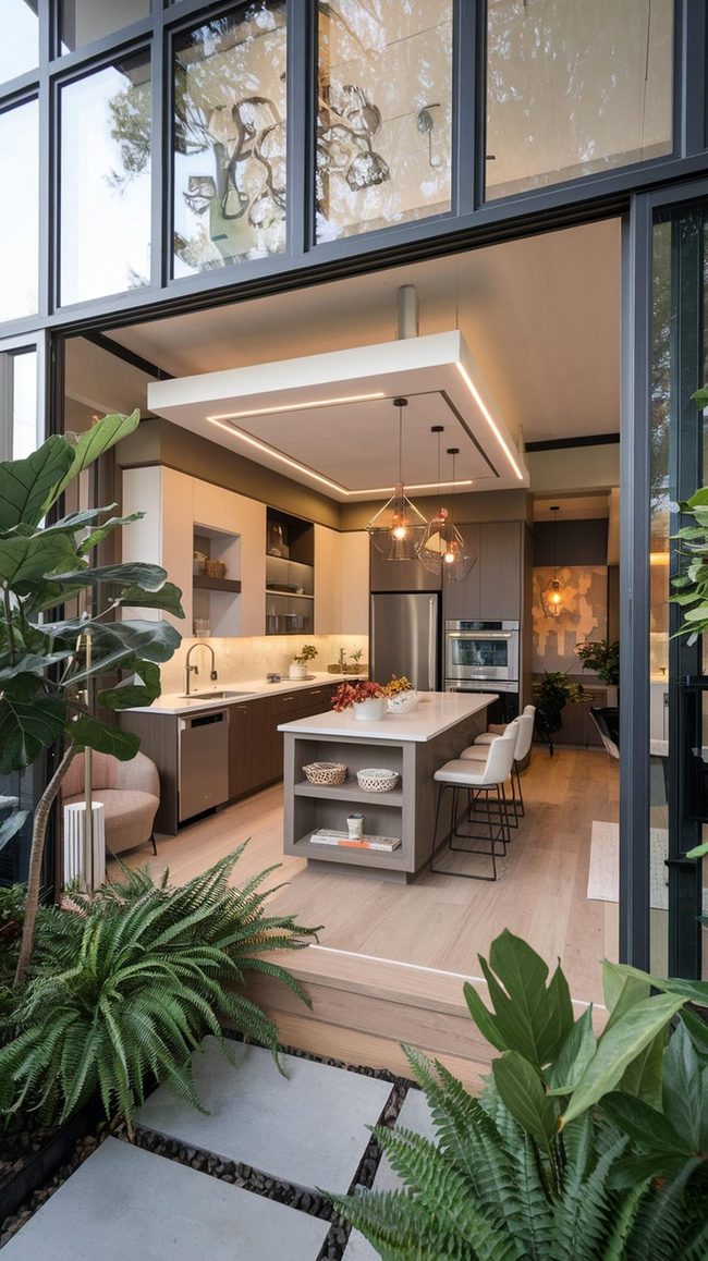 Multi-Level Island Anchors Modern Kitchen