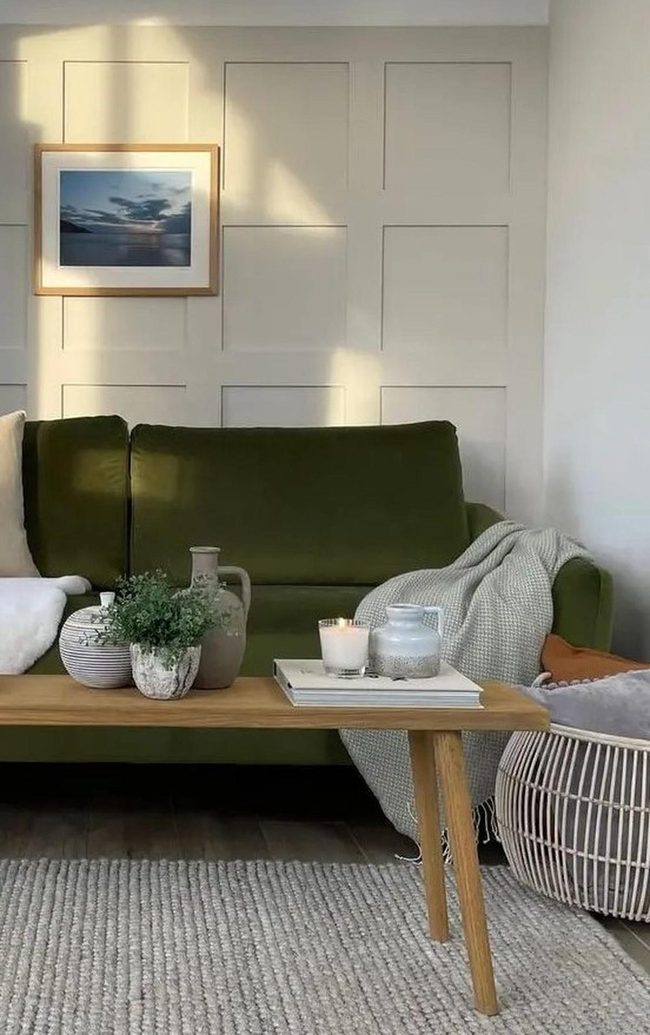 Green Couch White Walls Simplicity