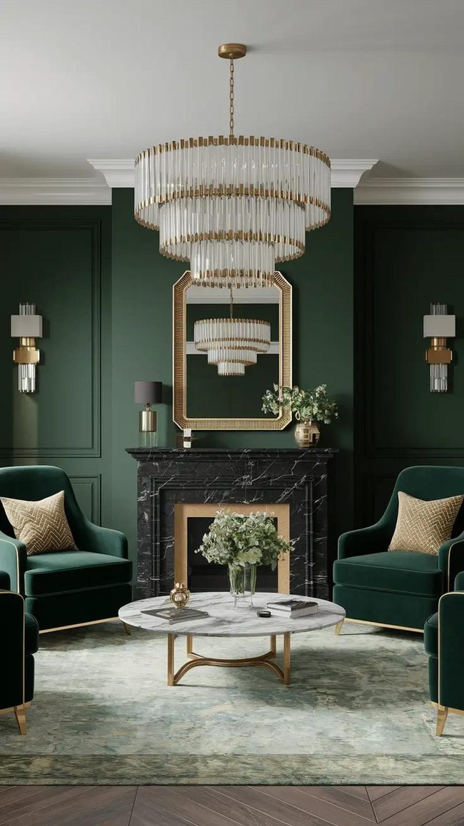 Emerald Walls With Brushed Gold Accents