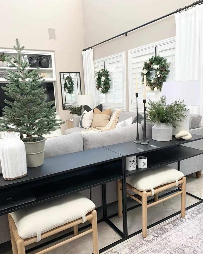 Fresh Wreaths, Black Console Table