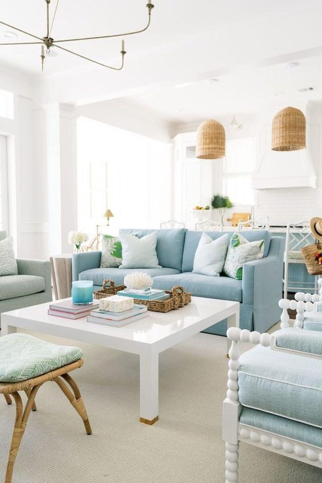Light Blue Sofa In Sunlit Space