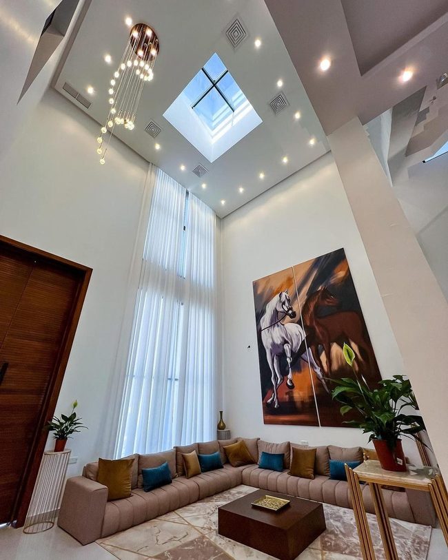 Sunlit Living Room With High Ceilings