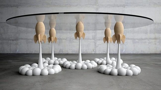 Glass Tabletop Wooden Rocket Base