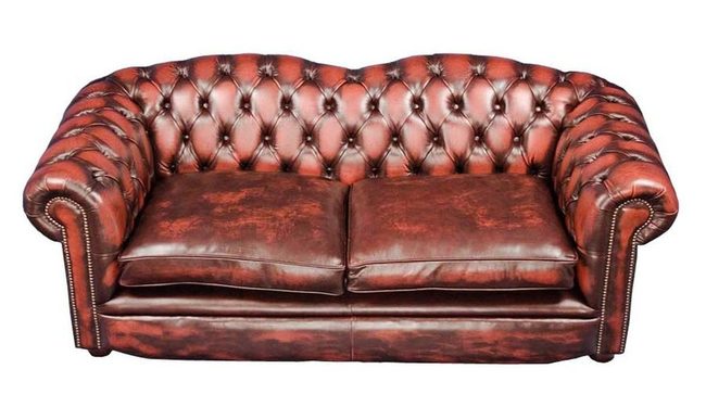 Distressed Dark Leather Chesterfield Love Seat