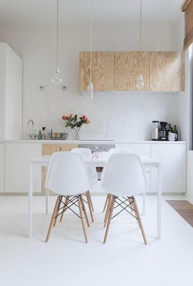 Natural Wood Cabinets, Bright White Simplicity
