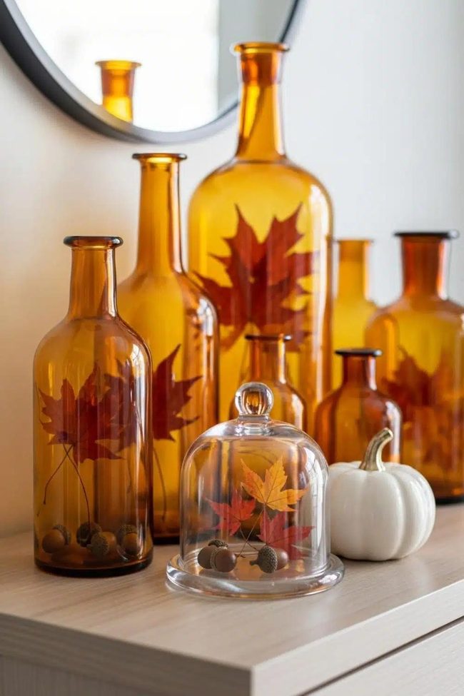 Amber Bottles Holding Autumn Treasures