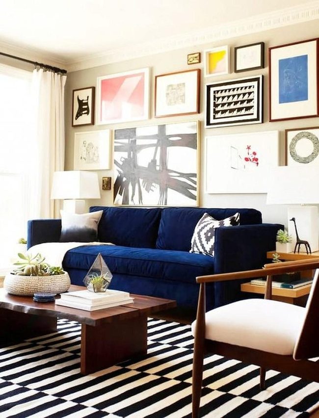 Deep Blue Sofa Modern Living